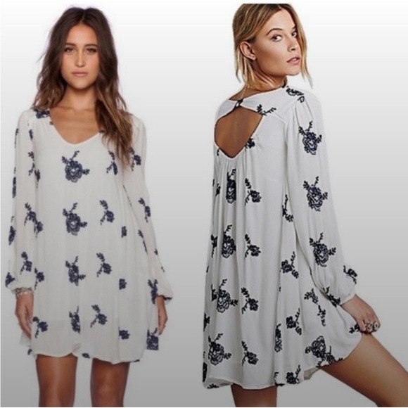Free People Dresses & Skirts - FREE PEOPLE White Embroidered Emma Austin Mini Swing Dress